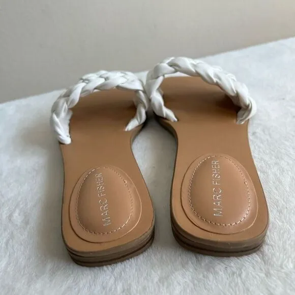 Marc Fisher White Reanna Woven Slide Sandals Square Toe 6.5 NEW Women