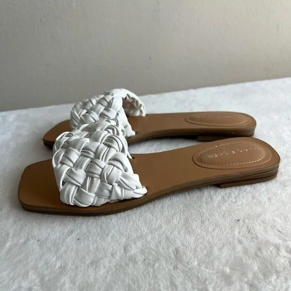 Marc Fisher White Reanna Woven Slide Sandals Square Toe 6.5 NEW Women