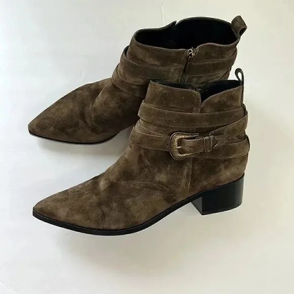 Marc Fisher Yandi Belted Western Suede Booties size 9 1/2 med