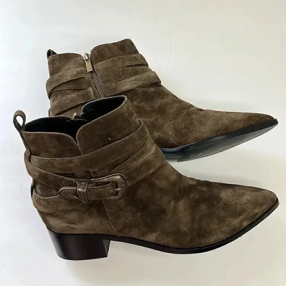 Marc Fisher Yandi Belted Western Suede Booties size 9 1/2 med