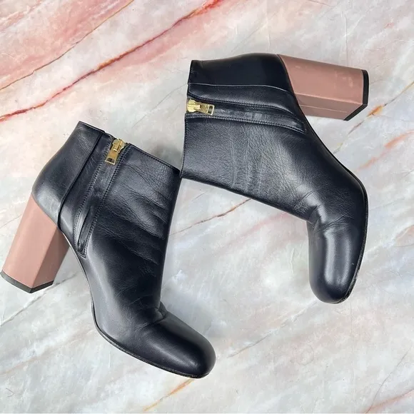 Marni Black Leather Block Heels Booties Boots Shoes 39