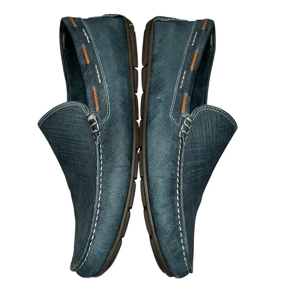 Martin Dingman Blue Crosshatch Leather Loafers Moccasins Shoes size 12