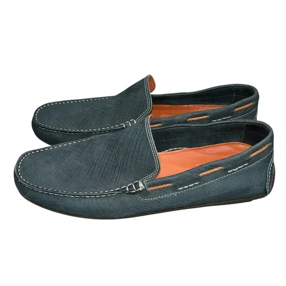 Martin Dingman Blue Crosshatch Leather Loafers Moccasins Shoes size 12