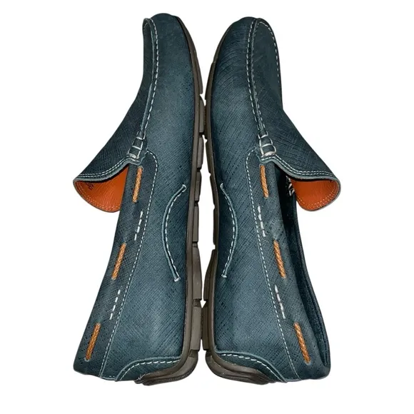 Martin Dingman Blue Crosshatch Leather Loafers Moccasins Shoes size 12