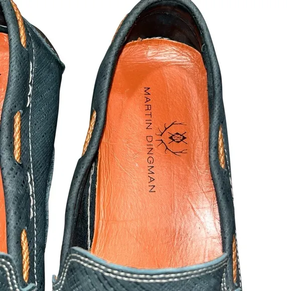 Martin Dingman Blue Crosshatch Leather Loafers Moccasins Shoes size 12