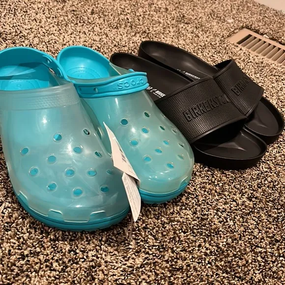 Men’s Birkenstock Slides &amp; Crocs Translucent Comfort Shoe, NWT