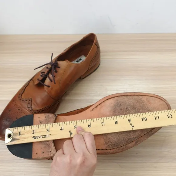 Mens Cognac Bourbon Oxford Shoes 12 Brown Wingtip Brogue Artisan JOSEPH ABBOUD