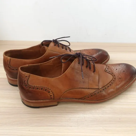 Mens Cognac Bourbon Oxford Shoes 12 Brown Wingtip Brogue Artisan JOSEPH ABBOUD