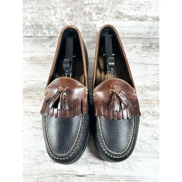 Men's G.H. Bass Weejuns Black/Brown Leather Kiltie Tassel Loafer Sz 9.5M