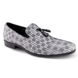MEN'S MONTIQUE BLACK PRINTED ABSTRACT CHECKERED TASSEL LOAFER FASHION SHOE.S2357