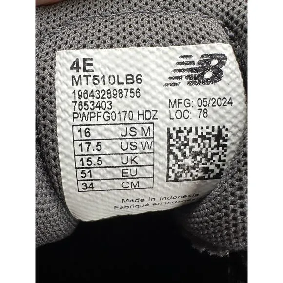 Men's NEW BALANCE Fresh Foam 510v6 Trail Running Gray Shoes size 16 (MT510LB6)