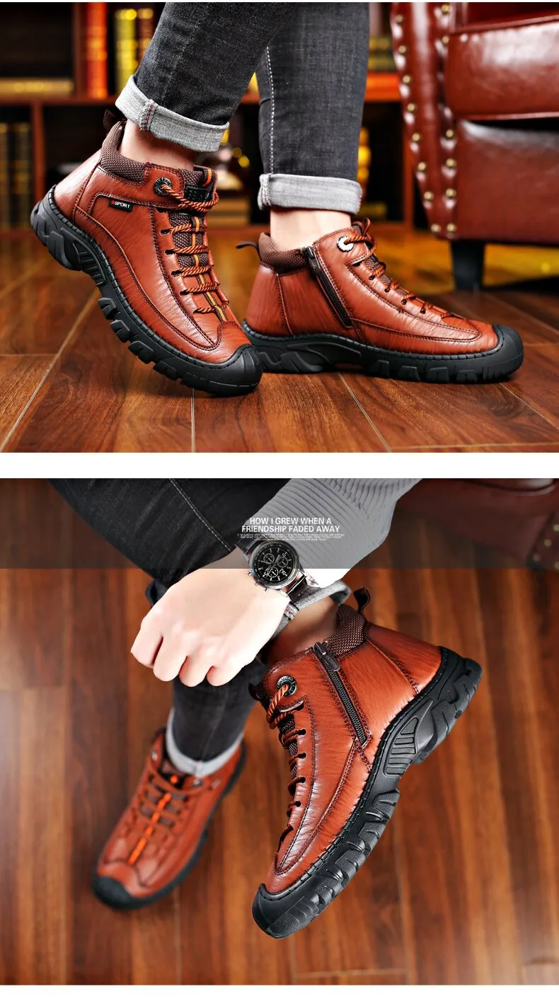 Men's Outdoor Non-Slip Leather Warm Cotton Boots