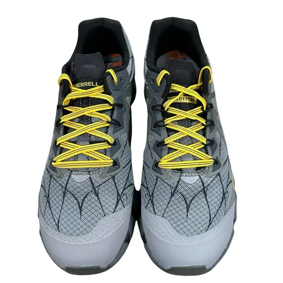 Men's Size 8.5 Merrell Agility Peak Trail Shoes Wild Dove Gray Yellow J37703