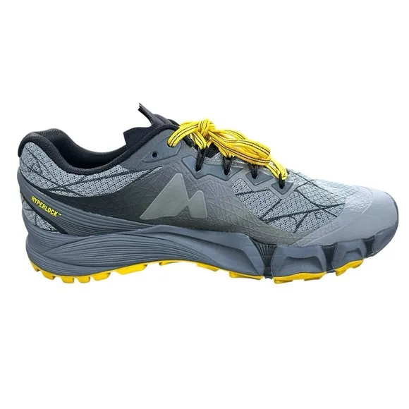 Men's Size 8.5 Merrell Agility Peak Trail Shoes Wild Dove Gray Yellow J37703