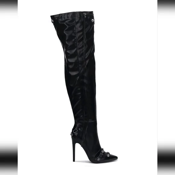 Metallic Thigh High Pointy Toe Boots