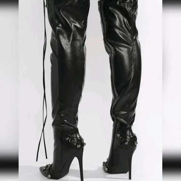 Metallic Thigh High Pointy Toe Boots