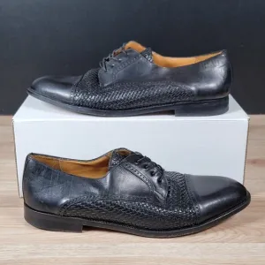 Mezlan Cancun Derby Shoes Mens Size 13 Black Woven Leather Cap Toe Brogue Spain