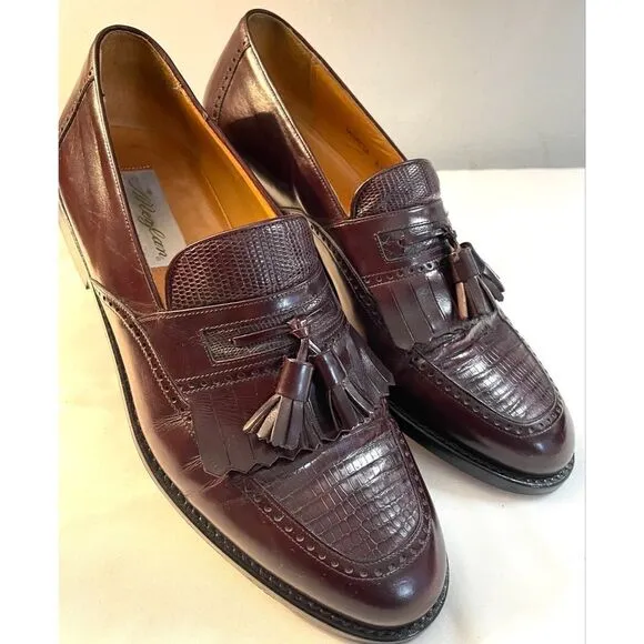 Mezlan Murcia Men’s Size 8.5 M Brown Leather Lizard Tassled Loafer Shoes