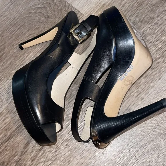 Michael Kors black high heel open toe sling back Elegant Black Women's Shoes