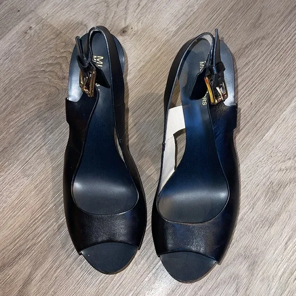 Michael Kors black high heel open toe sling back Elegant Black Women's Shoes