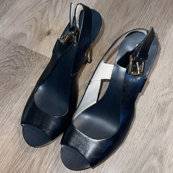 Michael Kors black high heel open toe sling back Elegant Black Women's Shoes