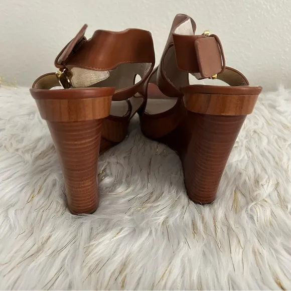 Michael Kors Josephine Brown Leather Wedge Shoes