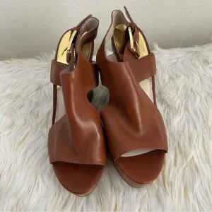 Michael Kors Josephine Brown Leather Wedge Shoes