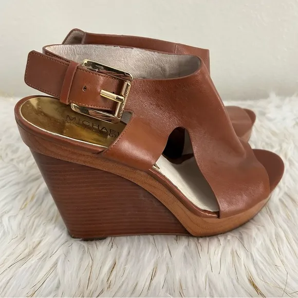 Michael Kors Josephine Brown Leather Wedge Shoes