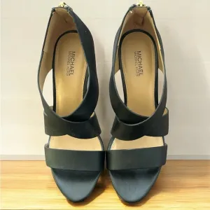 MICHAEL KORS Leather Open Toe, Zip up Back 3.5” heel women’s platform shoes US 6