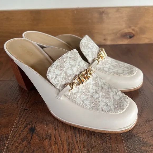 Michael Kors Tiffanie Leather and Empire Monogram Heeled Mule size 9