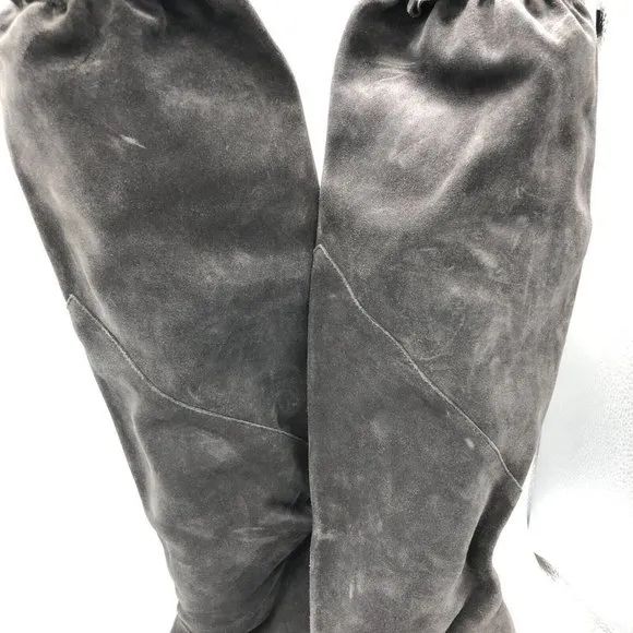 Michael Kors Womens Boots Knee High Suede Pull On Heel Gray Size 6.5