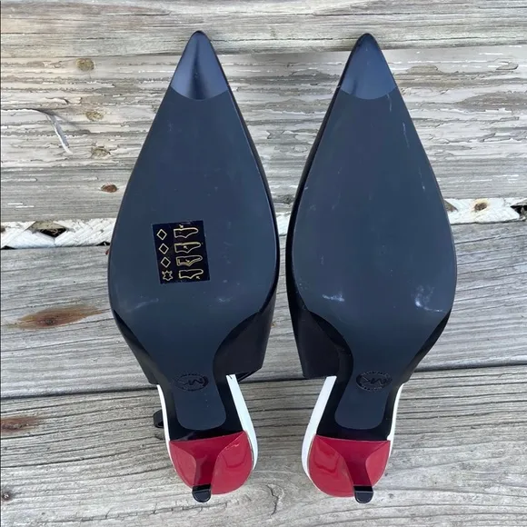 MICHAEL Michael Kors Black Leather Slingback Red Kitten Heels Women's Size 8.5