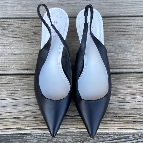 MICHAEL Michael Kors Black Leather Slingback Red Kitten Heels Women's Size 8.5