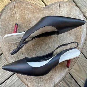 MICHAEL Michael Kors Black Leather Slingback Red Kitten Heels Women's Size 8.5