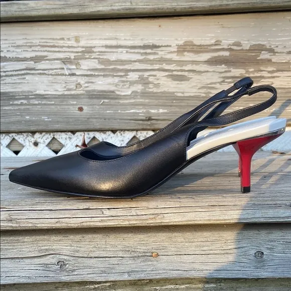 MICHAEL Michael Kors Black Leather Slingback Red Kitten Heels Women's Size 8.5