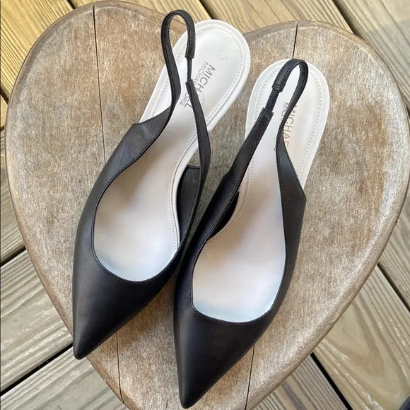 MICHAEL Michael Kors Black Leather Slingback Red Kitten Heels Women's Size 8.5