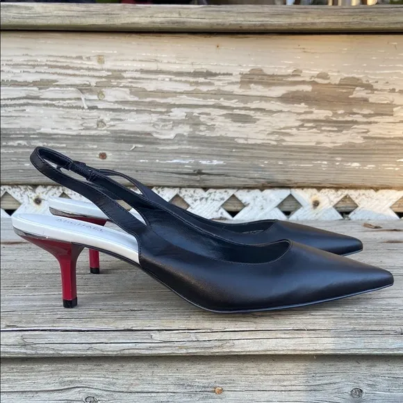 MICHAEL Michael Kors Black Leather Slingback Red Kitten Heels Women's Size 8.5