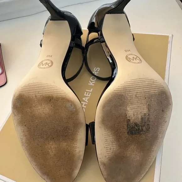 Michael MICHAEL KORS Simone Mid Patent Open Toe Shoes 8M