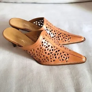 Michelle K Women's Leather Heeled Mules Shoes Size 8