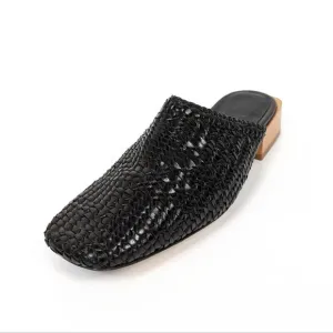 Miista Womens Shoes Black Juana The Woven Slipper Leather Mules Size 7.5