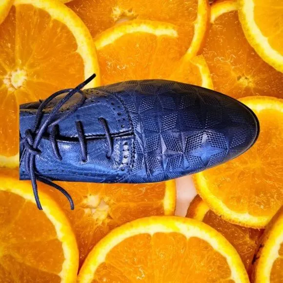 Mikcon Blue Patterned Wingtip Oxford Shoes Size‎ 10
