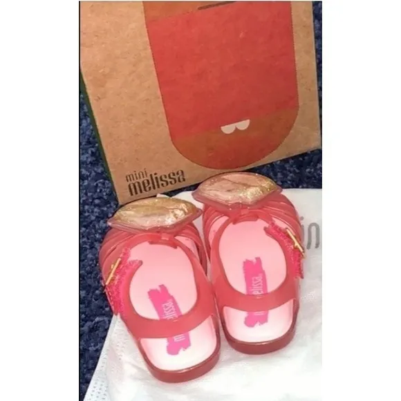 Mini Melissa Aranha XIV BB Sandals‎ Pink Gold Glitter Lips Toddler US 5