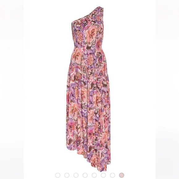 misa los angeles lydia one shoulder floral print smoked bodice asymmetric dress