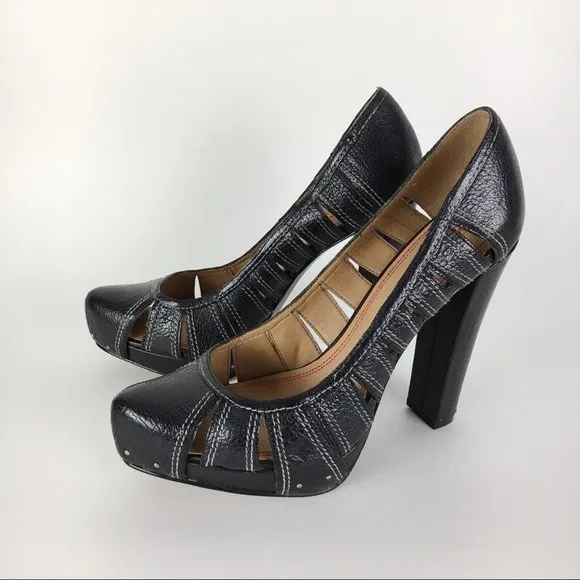 Miss Sixty Women's Black Leather Sasha Platform Heels Pumps Shoes 38.5 EU 8.5 US