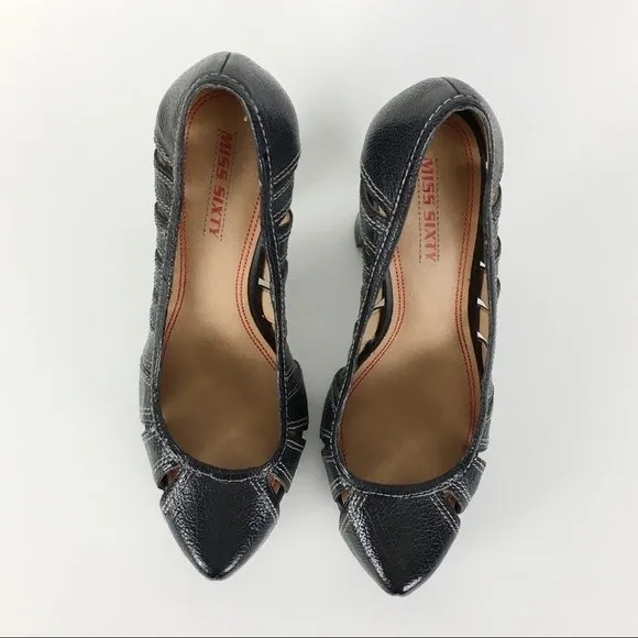 Miss Sixty Women's Black Leather Sasha Platform Heels Pumps Shoes 38.5 EU 8.5 US