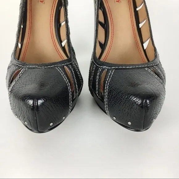 Miss Sixty Women's Black Leather Sasha Platform Heels Pumps Shoes 38.5 EU 8.5 US