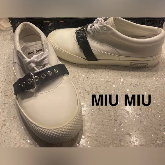 Miu Miu Belt Shoes White Leather 40