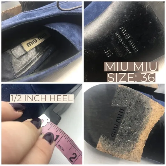 MIU MIU BLUE SUEDE LOAFER WITH SILVER METAL TIPPED TOE (36)