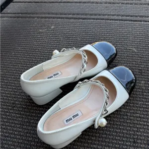 Miu Miu Women's White and Black Chain Detail Shoes