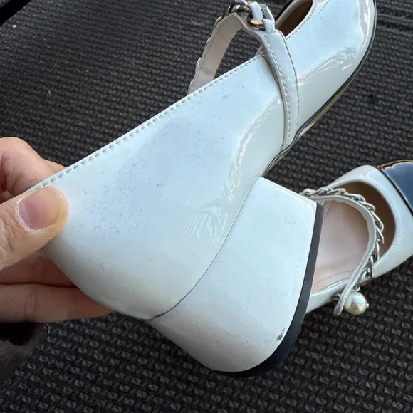 Miu Miu Women's White and Black Chain Detail Shoes